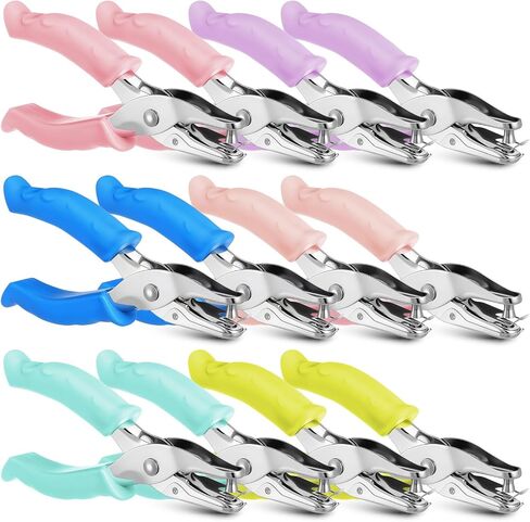 Giantree 12 Pack Single Hole Punch Handheld 1/4 Inch Hole Metal Paper Puncher with Grip Handles Circle Single Shape Puncher for Craft Papers Greeting Cards Scrapbook Notebook (Multicolor) in Saudi Arabia