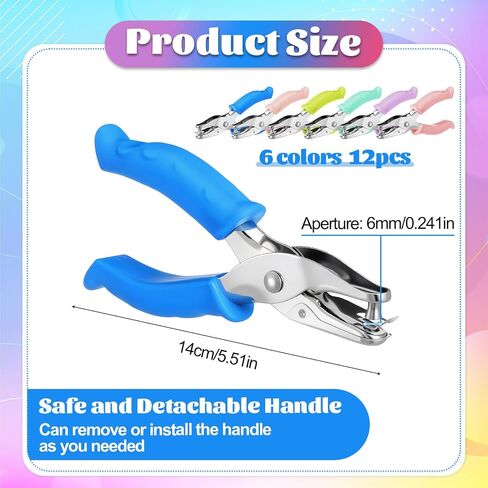Giantree 12 Pack Single Hole Punch Handheld 1/4 Inch Hole Metal Paper Puncher with Grip Handles Circle Single Shape Puncher for Craft Papers Greeting Cards Scrapbook Notebook (Multicolor) in Saudi Arabia