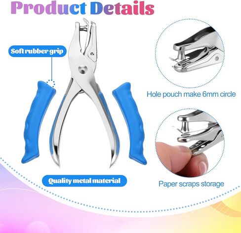 Giantree 12 Pack Single Hole Punch Handheld 1/4 Inch Hole Metal Paper Puncher with Grip Handles Circle Single Shape Puncher for Craft Papers Greeting Cards Scrapbook Notebook (Multicolor) in Saudi Arabia