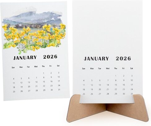 Faccito Watercolor Calendar Set for 2026-2027 Paint Desk Calendar 24 Sheets Watercolor Paper Bulk with Desktop Bracket Art Supplies for Crafts and DIY Media in Saudi Arabia