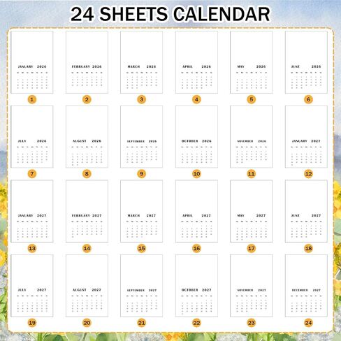 Faccito Watercolor Calendar Set for 2026-2027 Paint Desk Calendar 24 Sheets Watercolor Paper Bulk with Desktop Bracket Art Supplies for Crafts and DIY Media in Saudi Arabia