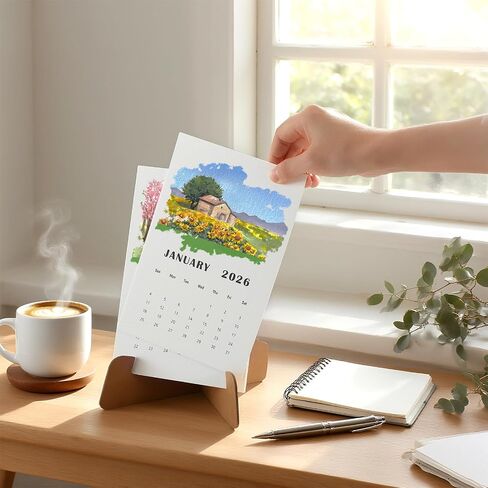 Faccito Watercolor Calendar Set for 2026-2027 Paint Desk Calendar 24 Sheets Watercolor Paper Bulk with Desktop Bracket Art Supplies for Crafts and DIY Media in Saudi Arabia