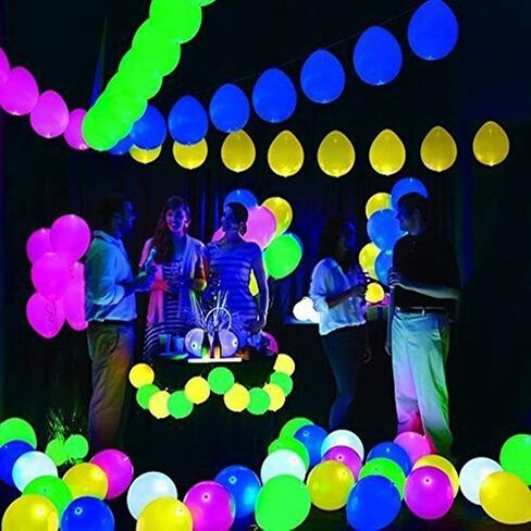 20 LED LED APT BALOONS ، 12 بوصة البالونات النيون المختلطة وميض تدوم 24 ساعة توهج في الظلام لتوهج عيد ميلاد يفضل الإمدادات الزفاف هالوين ديكورات عيد الميلاد in Saudi Arabia