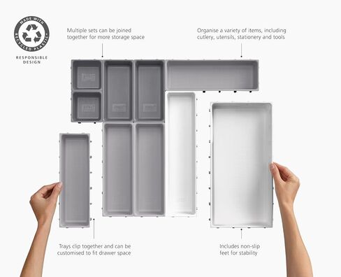 Joseph Joseph Blox 10-Piece Storage Tray Set for Cosmetics, Stationery, Flatware and Utensils, Drawer Organizer, Recycled Plastic in Saudi Arabia