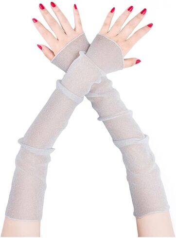 Aniler Women's Elbow Length Lace Mesh Tulle Fingerless Long Sleeve Cuff Driving Vacation Gloves in Kuwait
