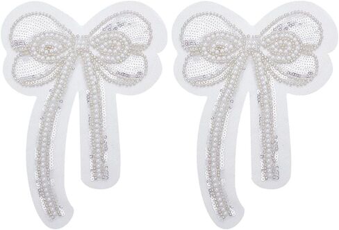 2 Pcs Bowknot Patches White Rhinestone Bow Patches Embroidered Patch Sew on Bowknot Beaded Appliques Sparkling Crystal Sewing Patches Decorative Stickers for DIY Clothing 7.8 * 5.5 in in Saudi Arabia