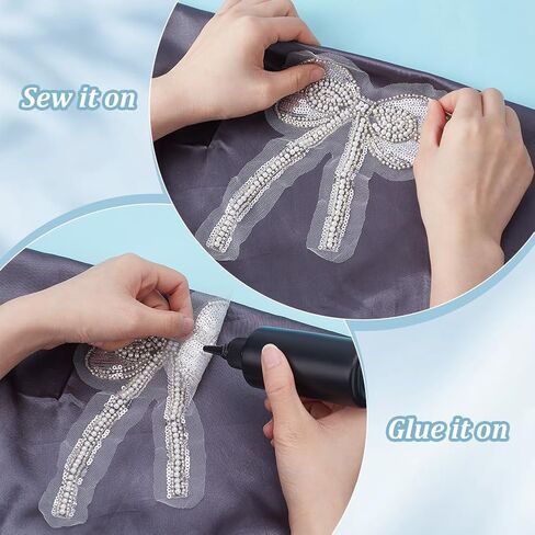 2 Pcs Bowknot Patches White Rhinestone Bow Patches Embroidered Patch Sew on Bowknot Beaded Appliques Sparkling Crystal Sewing Patches Decorative Stickers for DIY Clothing 7.8 * 5.5 in in Saudi Arabia