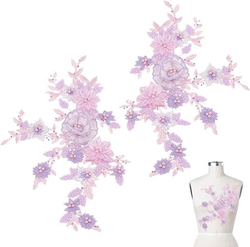 2pcs زهرة البقع الملبدة 3D زهرة الدانتيل خياطة على بقع 770x340x7mm لزفاف فستان الملابس ذي طوق القبعة جينز زخرفة الحرف إصلاحات الإكسسوارات DIY لوازم الملحقات in Kuwait