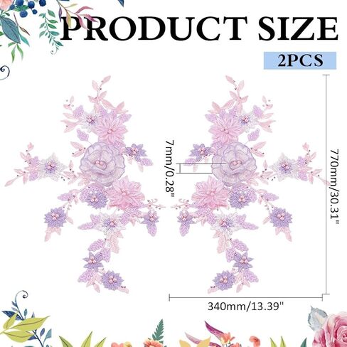 2pcs زهرة البقع الملبدة 3D زهرة الدانتيل خياطة على بقع 770x340x7mm لزفاف فستان الملابس ذي طوق القبعة جينز زخرفة الحرف إصلاحات الإكسسوارات DIY لوازم الملحقات in Kuwait