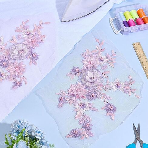 2pcs زهرة البقع الملبدة 3D زهرة الدانتيل خياطة على بقع 770x340x7mm لزفاف فستان الملابس ذي طوق القبعة جينز زخرفة الحرف إصلاحات الإكسسوارات DIY لوازم الملحقات in Kuwait