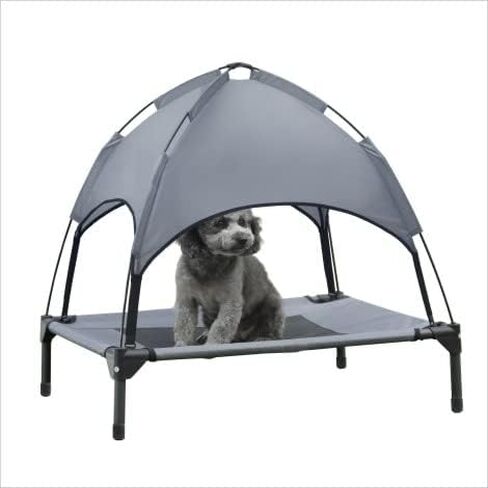 Small Elevated Dog Bed with Canopy - Upgraded 30IN Outdoor Raised Dog Cot Bed with Removable Shade Tent, Pet Cot Gray(S Size) in Saudi Arabia