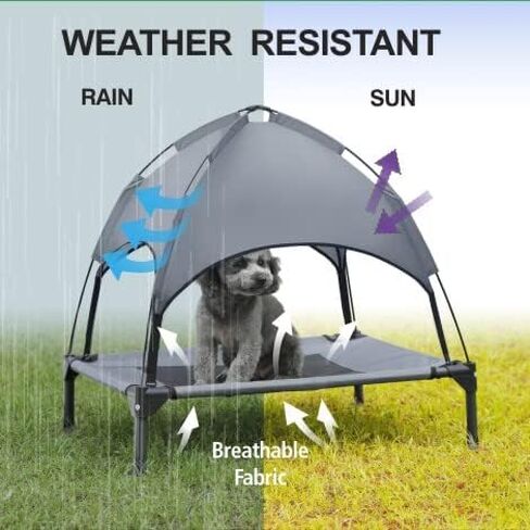 Small Elevated Dog Bed with Canopy - Upgraded 30IN Outdoor Raised Dog Cot Bed with Removable Shade Tent, Pet Cot Gray(S Size) in Saudi Arabia