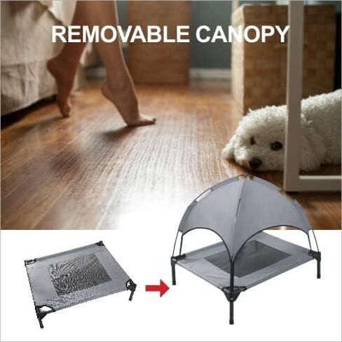 Small Elevated Dog Bed with Canopy - Upgraded 30IN Outdoor Raised Dog Cot Bed with Removable Shade Tent, Pet Cot Gray(S Size) in Saudi Arabia