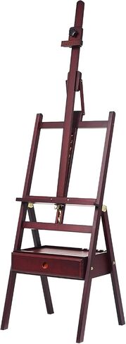 Meeden Studio H -Frame Easel مع درج التخزين - قابل للتعديل (60 "~ 75") الأم إلى الأمام يميل إلى الأمام من خشب الخشب الصلب للفنانين والطلاب والمبتدئين ، يحمل فن القماش حتى 36 "، Deep Walnut in Saudi Arabia