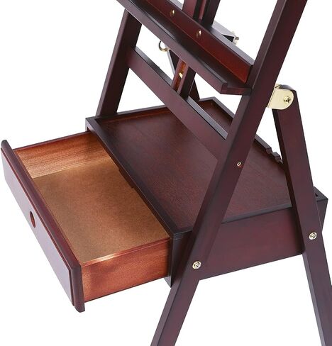 Meeden Studio H -Frame Easel مع درج التخزين - قابل للتعديل (60 "~ 75") الأم إلى الأمام يميل إلى الأمام من خشب الخشب الصلب للفنانين والطلاب والمبتدئين ، يحمل فن القماش حتى 36 "، Deep Walnut in Saudi Arabia