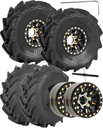 RC Full Brass 1.0in Beadlock RC Wheel RC Tyres لـ 1/18 1/24 TRX4M AXIAL SCX24 RC Crawler ، 1.0 "RC Metal Wheel Hub Rim RC Truck Tires 4pcs in Kuwait