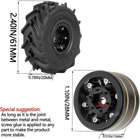RC Full Brass 1.0in Beadlock RC Wheel RC Tyres لـ 1/18 1/24 TRX4M AXIAL SCX24 RC Crawler ، 1.0 "RC Metal Wheel Hub Rim RC Truck Tires 4pcs in Kuwait
