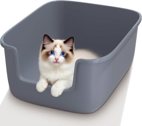 Vealind Large Cat Litter Box High Sided and Side Entry Cat Litter Pan 50 x 40 x 22 CM, Anti-Splashing Deep Tall Cat Boxes for Indoor Cats Basics Kitty Litter Box (Grey) in Kuwait