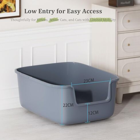 Vealind Large Cat Litter Box High Sided and Side Entry Cat Litter Pan 50 x 40 x 22 CM, Anti-Splashing Deep Tall Cat Boxes for Indoor Cats Basics Kitty Litter Box (Grey) in Kuwait