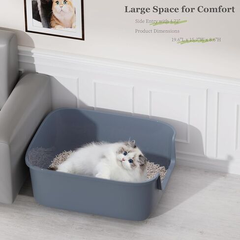 Vealind Large Cat Litter Box High Sided and Side Entry Cat Litter Pan 50 x 40 x 22 CM, Anti-Splashing Deep Tall Cat Boxes for Indoor Cats Basics Kitty Litter Box (Grey) in Kuwait