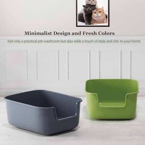 Vealind Large Cat Litter Box High Sided and Side Entry Cat Litter Pan 50 x 40 x 22 CM, Anti-Splashing Deep Tall Cat Boxes for Indoor Cats Basics Kitty Litter Box (Grey) in Kuwait
