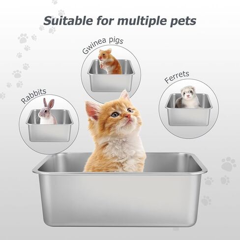 Stainless Steel Cat Litter Box - Metal High Sided Cat Pan, Large Stainless Steel Box, Indoor Litter Tray, Non Stick, No Smell, Easy-Clean Design for Hygienic Pet Care – Large Size for All Cats in Saudi Arabia