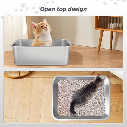 Stainless Steel Cat Litter Box - Metal High Sided Cat Pan, Large Stainless Steel Box, Indoor Litter Tray, Non Stick, No Smell, Easy-Clean Design for Hygienic Pet Care – Large Size for All Cats in Saudi Arabia