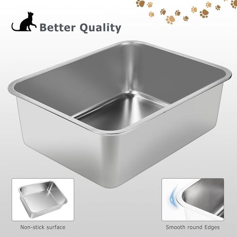Stainless Steel Cat Litter Box - Metal High Sided Cat Pan, Large Stainless Steel Box, Indoor Litter Tray, Non Stick, No Smell, Easy-Clean Design for Hygienic Pet Care – Large Size for All Cats in Saudi Arabia