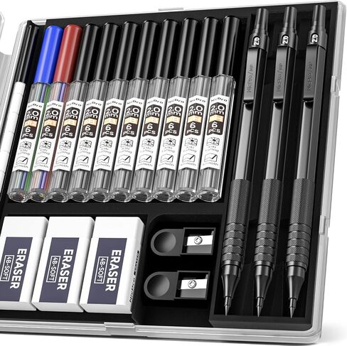 Nicpro Black Metal 2.0 Pencil Mechanical Pencil مع CASE ، حامل صياغة 3 PCS مع تعبئة الرصاص الجرافيت 2 مم (HB 2H 4H 2B 4B) والألوان ، شحذات ، محو لكتابة الفنانين ، الرسم ، رسم ، رسم in Saudi Arabia