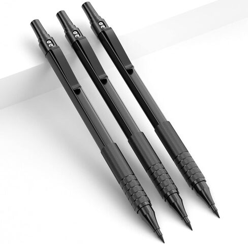 Nicpro Black Metal 2.0 Pencil Mechanical Pencil مع CASE ، حامل صياغة 3 PCS مع تعبئة الرصاص الجرافيت 2 مم (HB 2H 4H 2B 4B) والألوان ، شحذات ، محو لكتابة الفنانين ، الرسم ، رسم ، رسم in Saudi Arabia