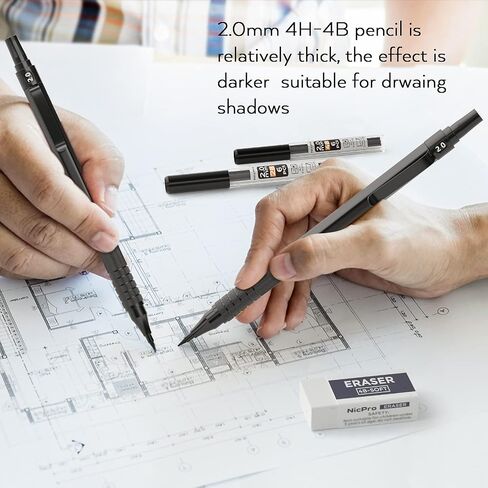 Nicpro Black Metal 2.0 Pencil Mechanical Pencil مع CASE ، حامل صياغة 3 PCS مع تعبئة الرصاص الجرافيت 2 مم (HB 2H 4H 2B 4B) والألوان ، شحذات ، محو لكتابة الفنانين ، الرسم ، رسم ، رسم in Saudi Arabia