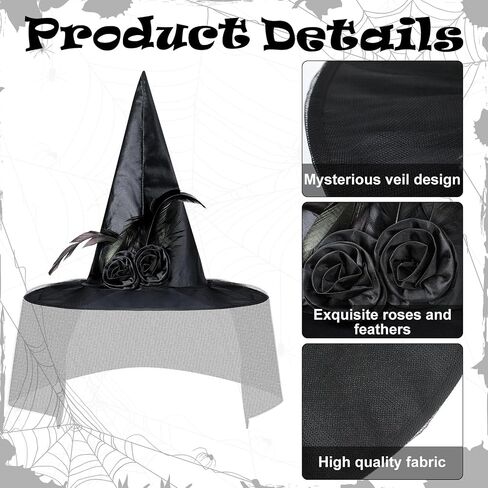 Hercicy 2 Pack Halloween Witch Broom Hat Set Halloween Witch Broom Cosplay Black Tulle Witch Hat and Broom with Bow Costume Witch Broom Costume Accessories Props for Halloween Costume Party Supplies in Saudi Arabia