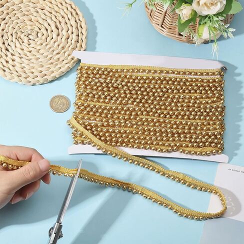 GLOBLELAND 10 Yards Gold Pearl Fringe Beaded Lace Trim Hanging Bead Tassel Fringe Lace for Sewing Crafts Wedding Dress Clothing Accessories DIY Decoration in Saudi Arabia