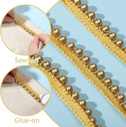 GLOBLELAND 10 Yards Gold Pearl Fringe Beaded Lace Trim Hanging Bead Tassel Fringe Lace for Sewing Crafts Wedding Dress Clothing Accessories DIY Decoration in Saudi Arabia