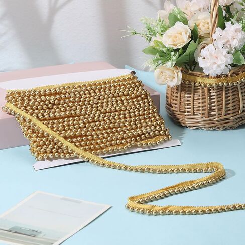 GLOBLELAND 10 Yards Gold Pearl Fringe Beaded Lace Trim Hanging Bead Tassel Fringe Lace for Sewing Crafts Wedding Dress Clothing Accessories DIY Decoration in Saudi Arabia