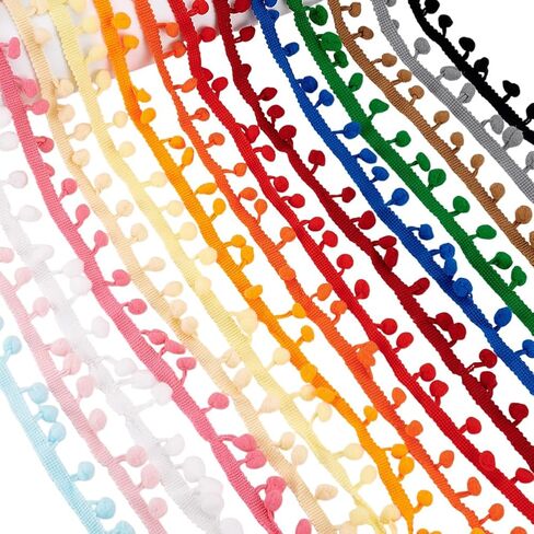 PH PandaHall 30 Yards 15 Colors Pom Poms Balls Fringe Trim, 0.35" Trim Fringe Sewing Ribbon Crafts Pompoms Tassel Lace for Sewing Pillow Clothing DIY Crafts Party Home Decoration, 10mm Balls in Saudi Arabia