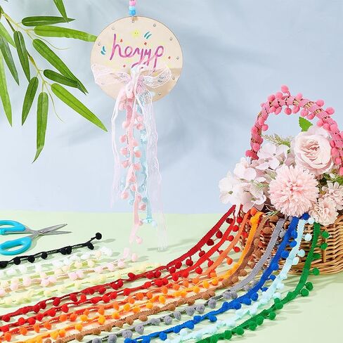 PH PandaHall 30 Yards 15 Colors Pom Poms Balls Fringe Trim, 0.35" Trim Fringe Sewing Ribbon Crafts Pompoms Tassel Lace for Sewing Pillow Clothing DIY Crafts Party Home Decoration, 10mm Balls in Saudi Arabia