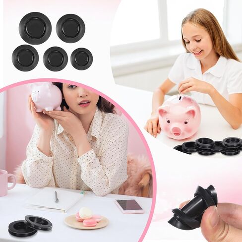 20 Pcs Piggy Bank Stopper Replacement, Round Piggy Bank Stopper Cover Rubber Saving Box Stoppers Piggys Banks Stoppers Saving Box Plugs(5 Sizes,Black) in Saudi Arabia