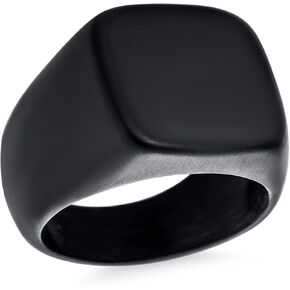 Personalized Men's Monogram Initial Large Statement Geometric Signet Ring For Men Teens Black or Silver Tone Stainless Steel Polished Mirror Finish Customizable