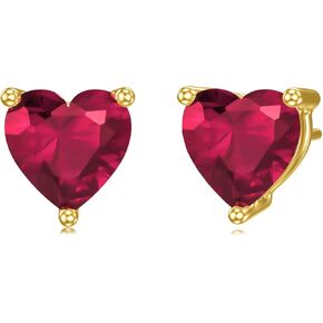 MRENITE الصلبة 14K الذهب الأصفر على شكل قلب جوهرة الميلاد أقراط للنساء 6MM سوليتير مقلد العقيق / الزمرد / روبي أقراط مع دفع ظهورهم in Kuwait