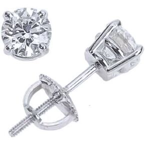 3/4 Carat Solitaire Diamond Stud Earrings Round Brilliant Shape 4 Prong Screw Back (J-K Color, I1 Clarity)