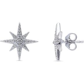 BERRICLE Sterling Silver North Star Cubic Zirconia CZ Fashion Stud Earrings for Women, Rhodium Plated
