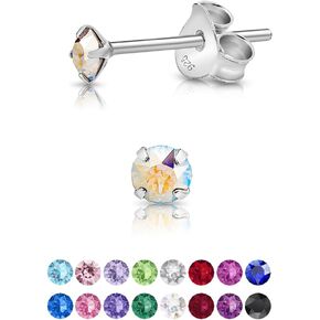 925 Sterling Silver VERY TINY Round Stud Earrings made with Crystals from Swarovski Elements - Diameter: 3 mm