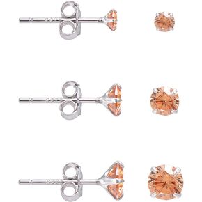 3mm 4mm 5mm Cubic Zirconia Sterling Silver Studs Earrings Set for Women