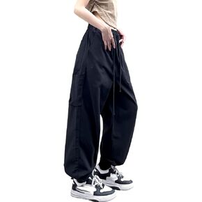Women's Cargo Joggers Pants Hip Hop Goth Drawstring Elastic Waist Hiking Baggy Jeans for Girls Y2K Fashion