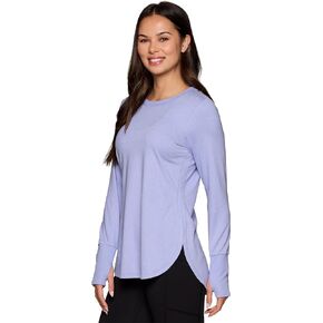 RBX Activewear Women's Yoga Tunic Top, Relaxed Fit Lightweight Buttery Soft Crewneck Long Sleeve Tee with Ribbed Trim