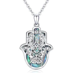 OHAYOO Hamsa Hand of Fatima Butterfly Necklace for Women 925 Sterling Silver Hamsa Hand of Fatima Pendant Necklace Butterfly Jewelry Gifts for Gilrs Anniversary