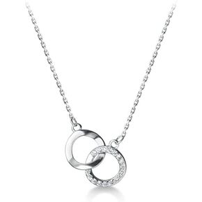 14K Gold Circle Intertwine Necklace, Moissanite Double Circle Necklace Pendant Necklace - Perfect Birthday and Mother's Day Gift for Mother, Wife and Girlfriend