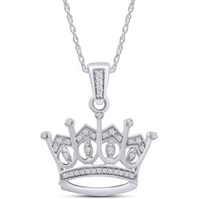 Jewel Zone US Natural Diamond Crown Pendant Necklace in 14K Gold Over Sterling Silver