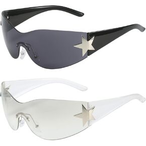 Dollger Trendy Y2K Sunglasses Women Men Wrap Around Rimless Sunglasses Cyber Y2k Fashion 2000 Glasses Shield